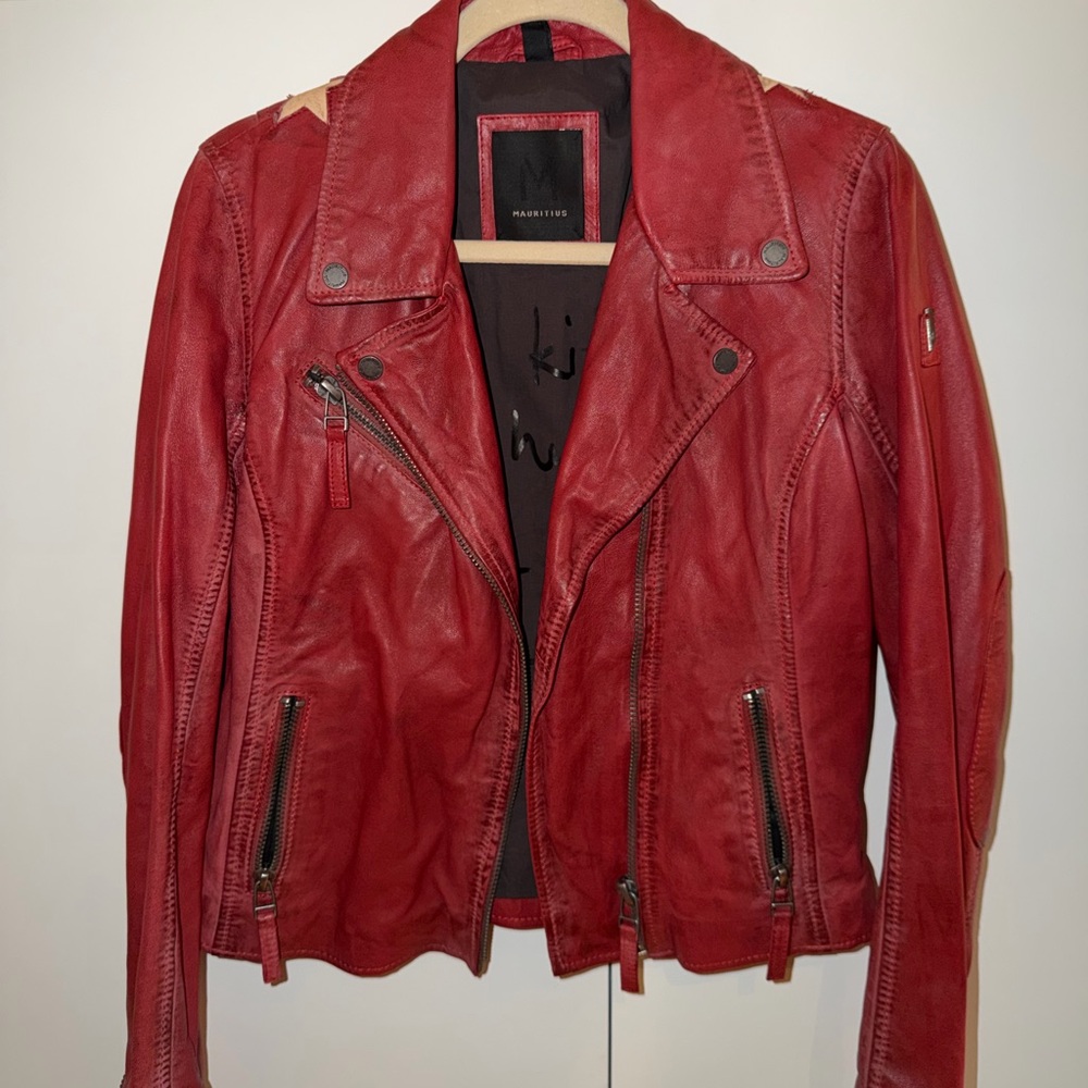 Mauritius Red Leather Jacket with Star Back